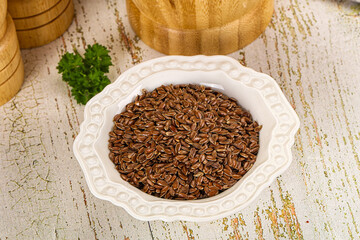 Brown flax seeds in the bowl