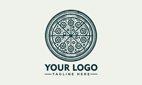 Ornate artistic pizza illustration divided into slices with decorative toppings and circular symmetry. Food concept
