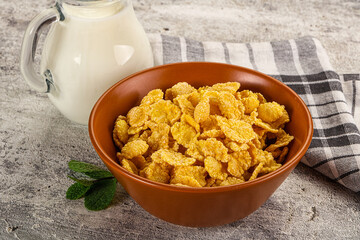 Corn flakes with milk for breakfast