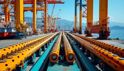 Port Infrastructure: Dockside Cranes and Rolling Tracks for Heavy Container Transportation