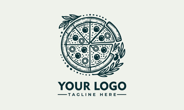 Ornate artistic pizza illustration divided into slices with decorative toppings and circular symmetry. Food concept
 - Powered by Adobe