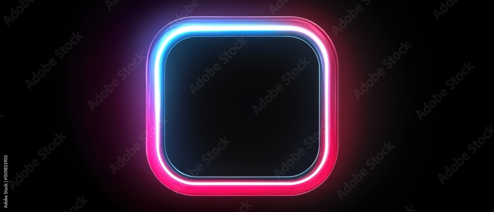 Wall mural glowing neon frame abstract background design with rounded corners and vibrant colors in studio shot