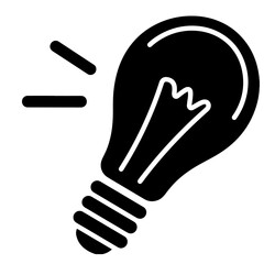 A black silhouette illustration of a lightbulb, emitting rays of light, symbolizing a bright idea.