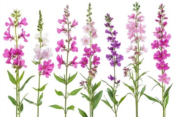 Obraz premium A collection of vibrant wild fireweed flowers, blooms, isolated against a transparent backdrop