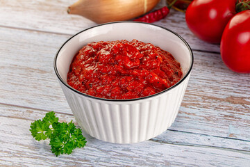 Bulgarian traditional lutenica pepper sauce