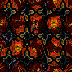 Naklejka premium Abstract Seamless Pattern Design, Repeatable Textile Fabric Print, Multicolor Allover Floral Design