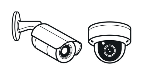 Two Security Camera Illustrations Bullet and Dome CCTV Surveillance System Icons