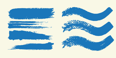 Grunge grainy blue brush stroke with spray texture. Hand drawn distress damaged vintage banner modern background modern