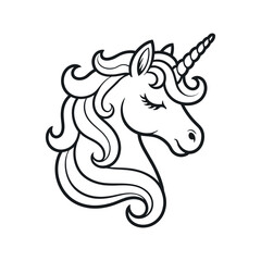 Cute Unicorn Head Profile Outline Illustration for Children s Book
