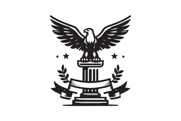 Eagle bird flying and holding a banner statue icon. Vector illustration