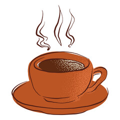 Hot coffee cup saucer hand drawn