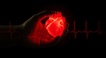 Heart Held in Hand with Ekg Line