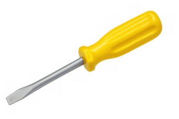 Close-up of a yellow screwdriver isolated on a transparent background, perfect for design projects requiring quick and easy integration