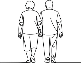 Old Couple Walking Silhouette Set – Elderly Love Vector Design Senior Couple Strolling Silhouettes – Aging Gracefully Graphic Pack