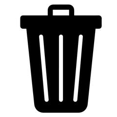 A simple black illustration of a trash can icon.