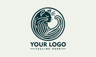 Minimalist black cat sitting in circular frame with elegant silhouette and clean lines. Animal concept
