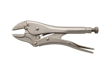 Fototapeta premium Chrome-plated locking pliers, useful for gripping and holding objects firmly, presented on a transparent background for seamless integration into designs