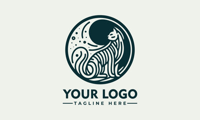 Minimalist black cat sitting in circular frame with elegant silhouette and clean lines. Animal concept
