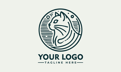 Minimalist black cat sitting in circular frame with elegant silhouette and clean lines. Animal concept
