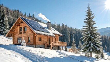 Sustainable Mountain Chalet with Solar Panels in Aspen, Colorado &ndash; Renewable Energy Home in Snowy Alpine Landscape