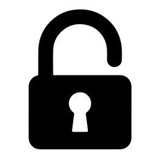 A black illustration of an unlocked padlock.