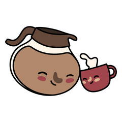 Cartoon coffee pot with a cute coffee cup