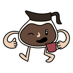 Fototapeta premium Funny coffee pot cartoon drinking