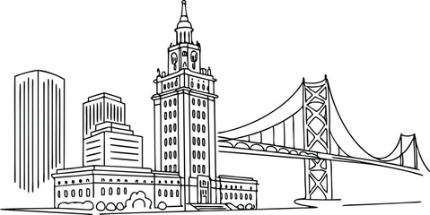 Obraz premium Oakland skyline line drawing style. Vector