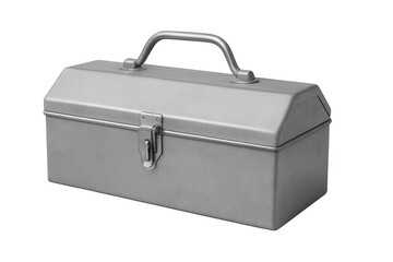 Classic metal toolbox, closed and isolated on a transparent background, presenting a sturdy and durable storage solution for tools and equipment