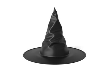 Fototapeta premium Isolated Black Witch Hat for Halloween Decoration on White Background Rendering