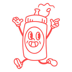 Red ketchup bottle with a smiley face on it