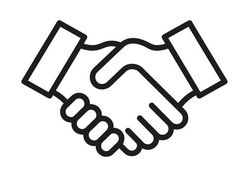 Simple line art icon of a handshake representing agreement partnership collaboration