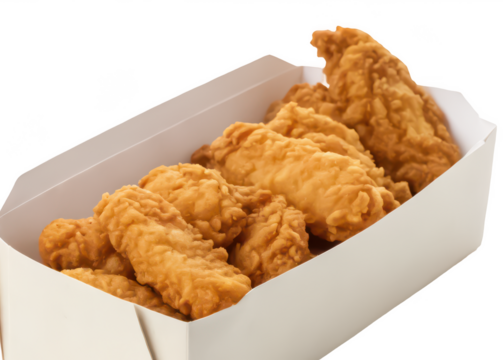 Chicken strip box png crispy chicken tenders png takeout chicken box png fried strip meal png party snack box png breaded chicken pieces png transparent background image
