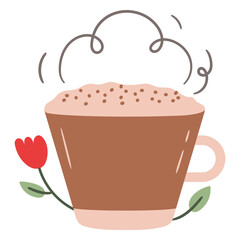 Coffee cup with foam and flower design