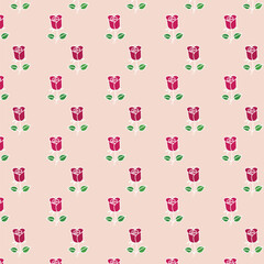 Seamless Pattern with Red Roses and Day Dear Text on Light Background