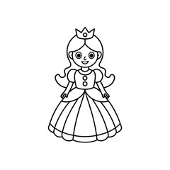 Fototapeta premium Princess in a Gown and Tiara Kids Coloring Page Vector