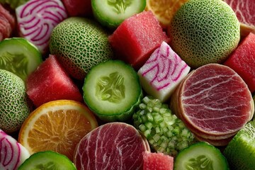 Vibrant Cold Cuts and Green Melon Arrangement for Culinary Projects