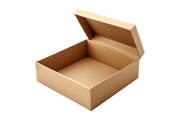 Empty cardboard gift box with open lid isolated on transparent background