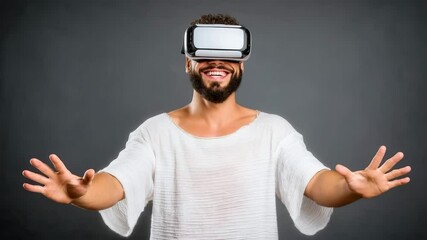 Man exploring virtual reality technology with headset - Powered by Adobe