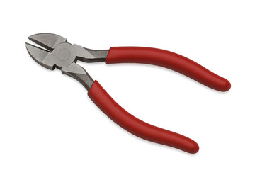 Obraz premium Red handled diagonal cutting pliers with a transparent background, ideal for graphic design projects requiring a cutout image
