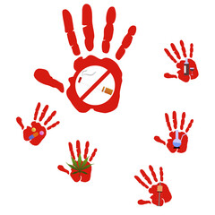 Fototapeta premium Vector illustration of International Day Against Drug Abuse poster.Pill bottle icon, hard drugs, syringe icon. Drug prohibition symbol.