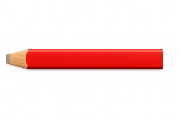 Realistic red carpenter pencil lying horizontally on a transparent background, creating a simple yet effective visual