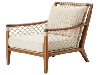 Classic vintage rope chair png retro woven seat png antique patio furniture png rustic wooden chair png boho rope accent png traditional seating png transparent background image