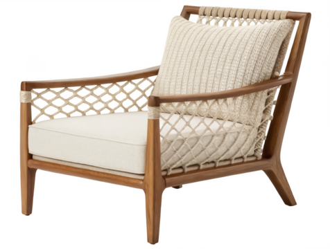Classic vintage rope chair png retro woven seat png antique patio furniture png rustic wooden chair png boho rope accent png traditional seating png transparent background image