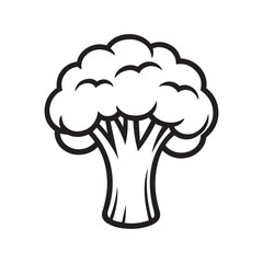  a bold black and white vector illustration of a broccoli on white background.