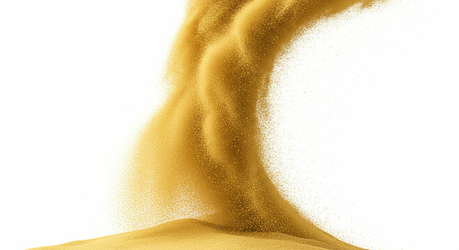 Flowing sandfall shapes a golden sculpture