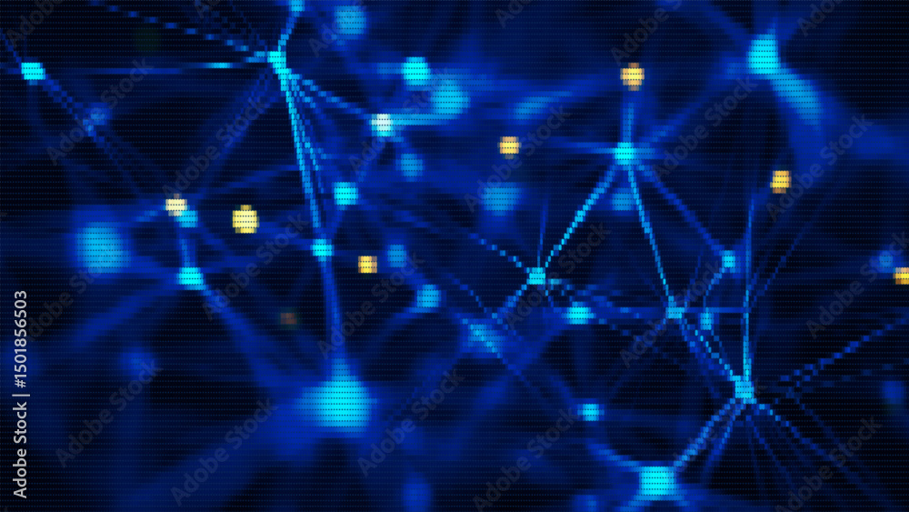 Poster abstract ai neural network background with glowing interconnected nodes and deep blue cyan digital circuits, futuristic cybernetic web with smooth soft lighting, concept of artificial intelligence