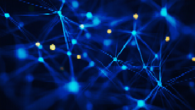 abstract ai neural network background with glowing interconnected nodes and deep blue cyan digital circuits, futuristic cybernetic web with smooth soft lighting, concept of artificial intelligence