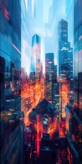 Abstract Cityscape Double Exposure Modern Architecture Urban Skyline