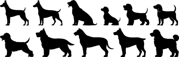 Dog silhouette vector art illustration bundle